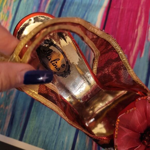 Italina Red and Gold Leopard Print Heels - Picture 7 of 16